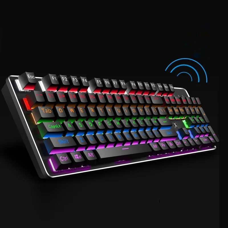 

Wired/Wireless 2 in 1 Mechanical Keyboard 104 Keycaps Keyboard Mechanical Blue/Black Axis Waterproof Keyboard for Officer Gamer