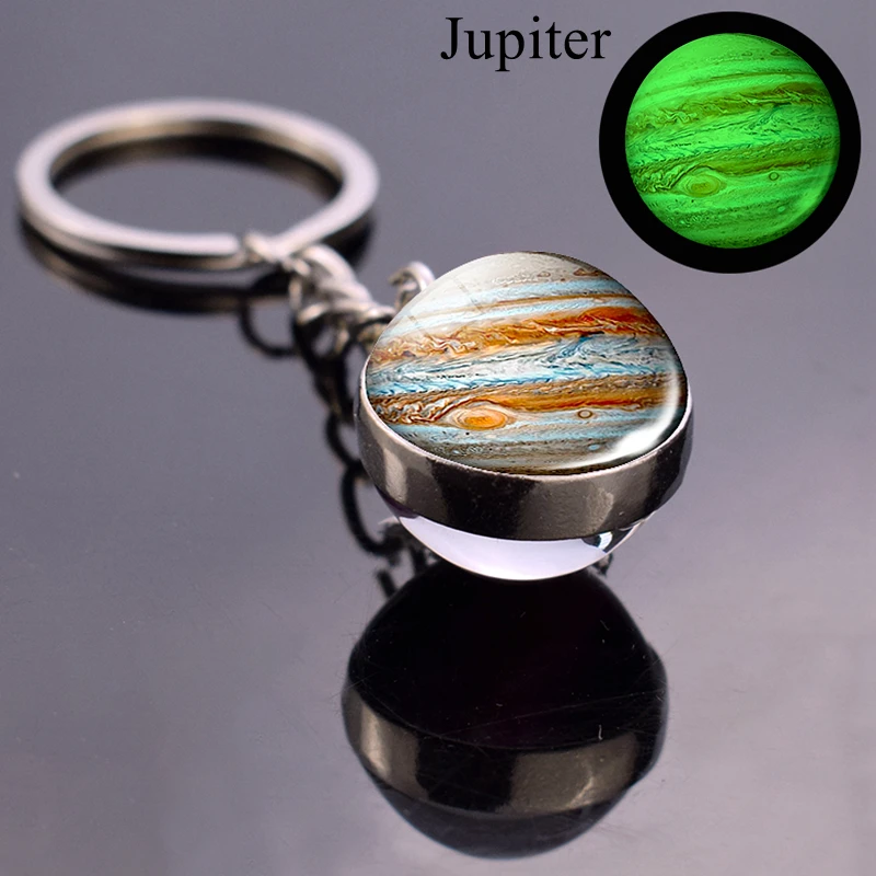 Luminous Earth Moon Glass Ball Keychain Galaxy Solar System Planet Key Chain Universe Sun Jupiter Jewelry Glow The Dark Pendant | Украшения