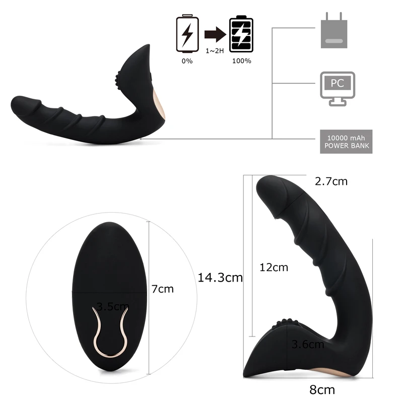 Handheld Rechargeable Electric Massager with Remote Control Waterproof Cordless Vibrating Stimulator Plug 10 Vibration Mode |