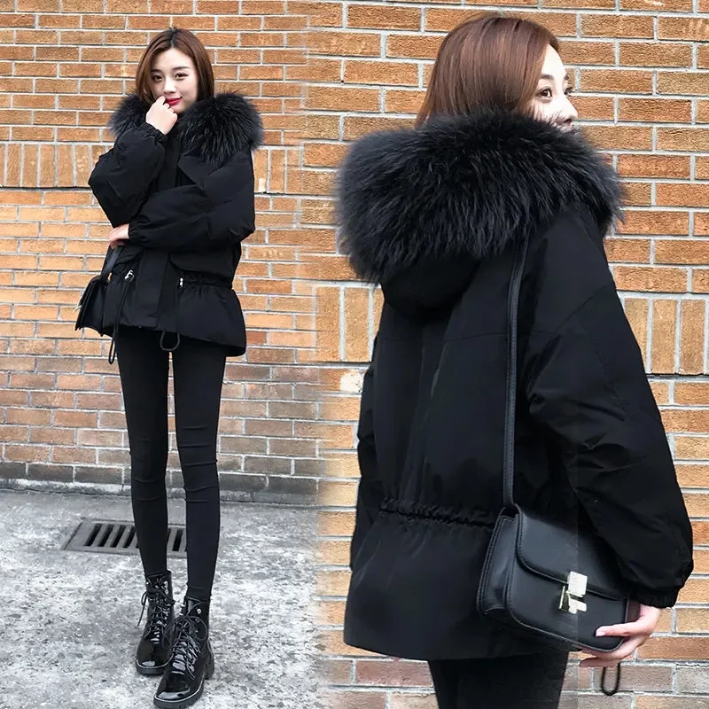 Women Short Down Jacket 2021 New Women Hot Style Tooling Short Coat Korean Version Of The Big Fur Collar To Overcome The Winter