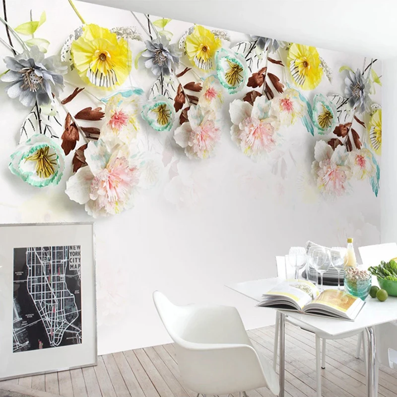 

Custom Posters Wallpapers For Living Room Restaurant Wall Papers Home Decor 3D Floral Flowers Mural Wall Painting Papel De Pared