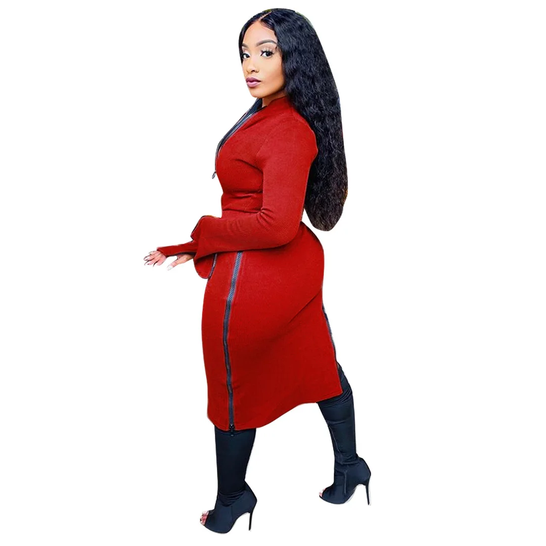 

Sexy Two Piece Women's Suit Autumn V-Neck Zipper Long Sleeve Short Top Tight Bottom 2-Piece Suit For Women