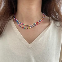 2022cute woman necklace jeweler gothic bohemian short necklace handmade beaded color bead double layer necklace for women joyero