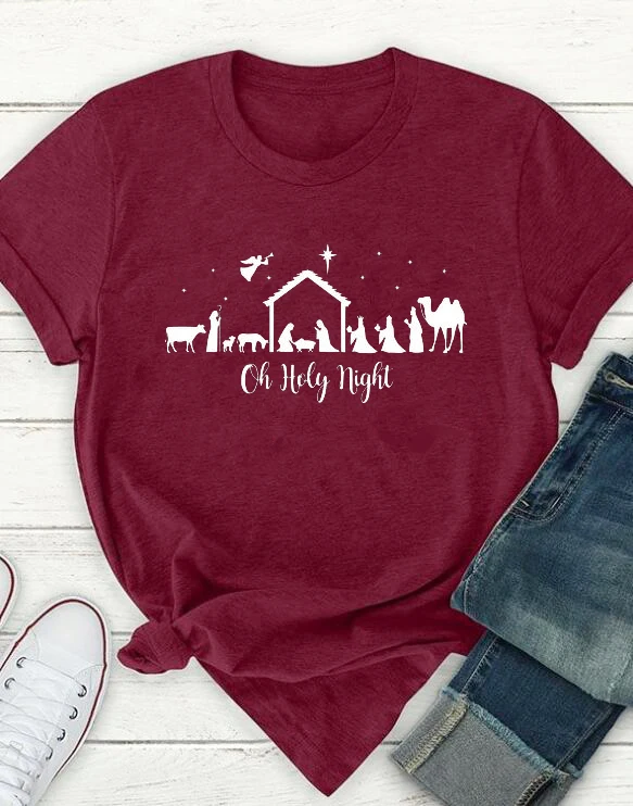 

Oh Holy Night Graphic T-Shirt Hipster Fashion Red Clothing Cotton Christmas Tee Casual Religious Grunge Aesthetic Tops Camisetas