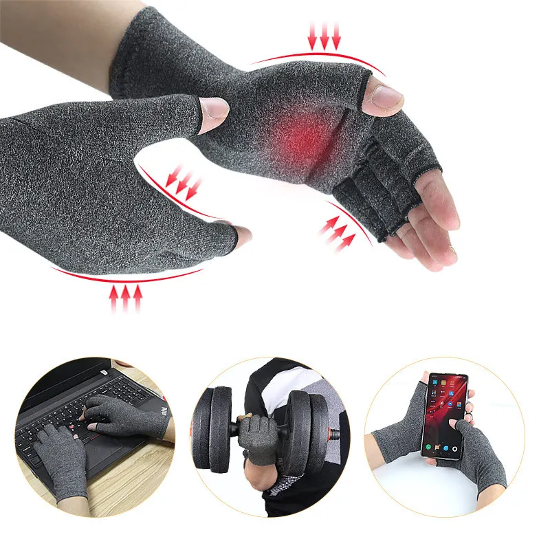 

1Pair Compression Arthritis Gloves Sport Arthritic Joint Pain Relief Hand Wrist Thumb Brace Support Protector Open Fingers Glove