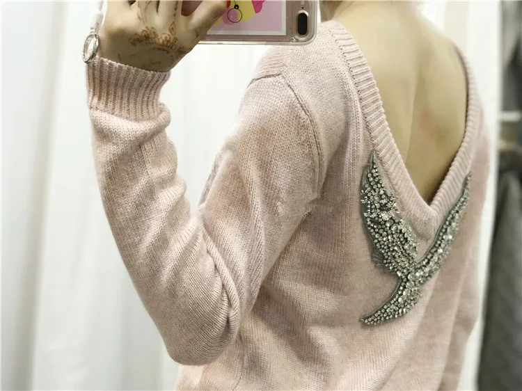 

2020 Pullover O-neck Full Pull Offer Computer Knitted Autumn New Women's Wool Sweater Eagle Pattern Diamond-studded Hood Women