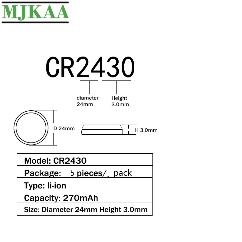 MJKAA 10 шт CR2430 кнопочные батареи 3В ячейка монета литиевая батарея DL2430 BR2430 KL2430 CR 2430