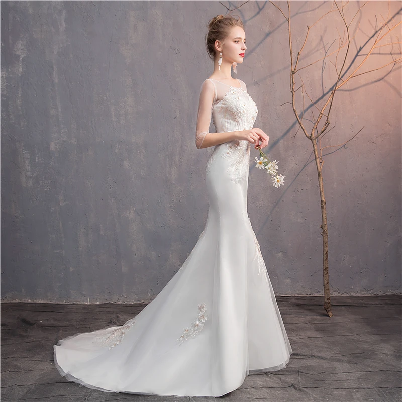 OPZC настоящая фотография Новое Стильное элегантное красивое кружевное свадебное платье с круглым вырезом для свадьбы Vestido de noiva свадебное платье с цветами robe de mariage свадебное платье