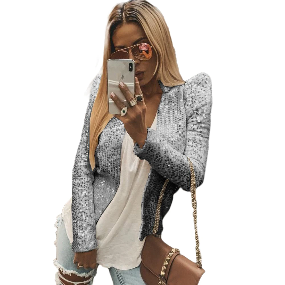 

New Arrival Women Glitter Slim OL Suit Fashion Casual Solid Color Long Sleeve Blazer Jacket Ladies Sequin Suit Coat Tops Outwear