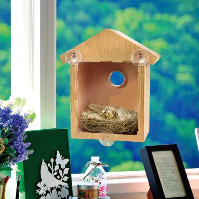 

Wood Bird Nests Outdoor Suction Cup Visible Bird Home Garden Window Birdhouse Dispenser Food Container House Bird Feeder tools