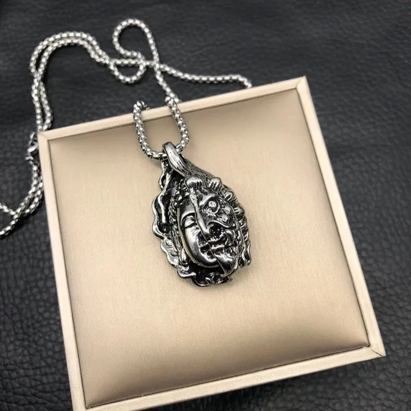 

Charms Amulet Hinduism Antique Silver Color Buddha Statue Pendant Necklace for Men's Punk Jewelry Gift
