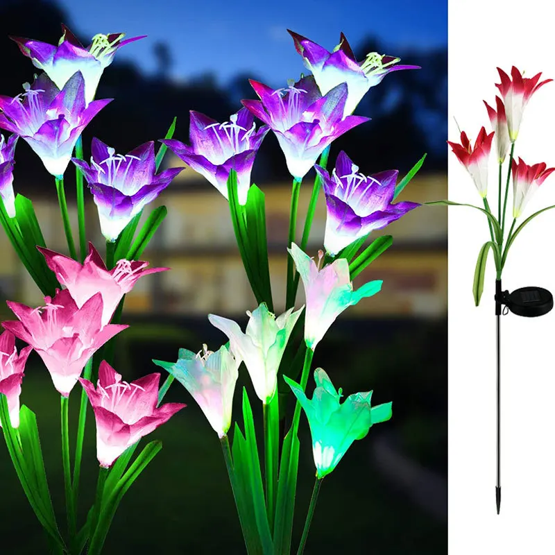 

Outdoor LED Solar Light RGB Color Lily Garden Flower Waterproof Decorative Lamp 600AMH Solar Powered Yard Lawn Pathway Wedding