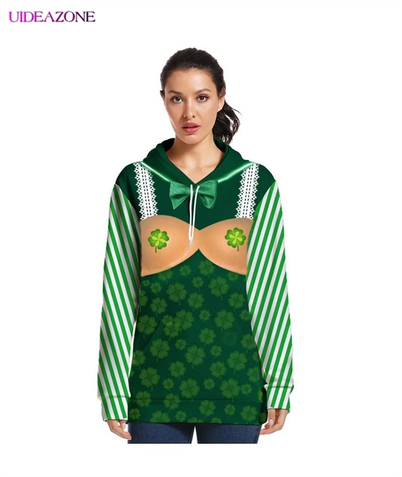 Толстовки с капюшоном и принтом в виде листьев клевера для женщин мужчин