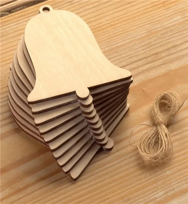 

50x high quality laser cut 8cm wood bell for christmas outdoor decoration christmas party supplier