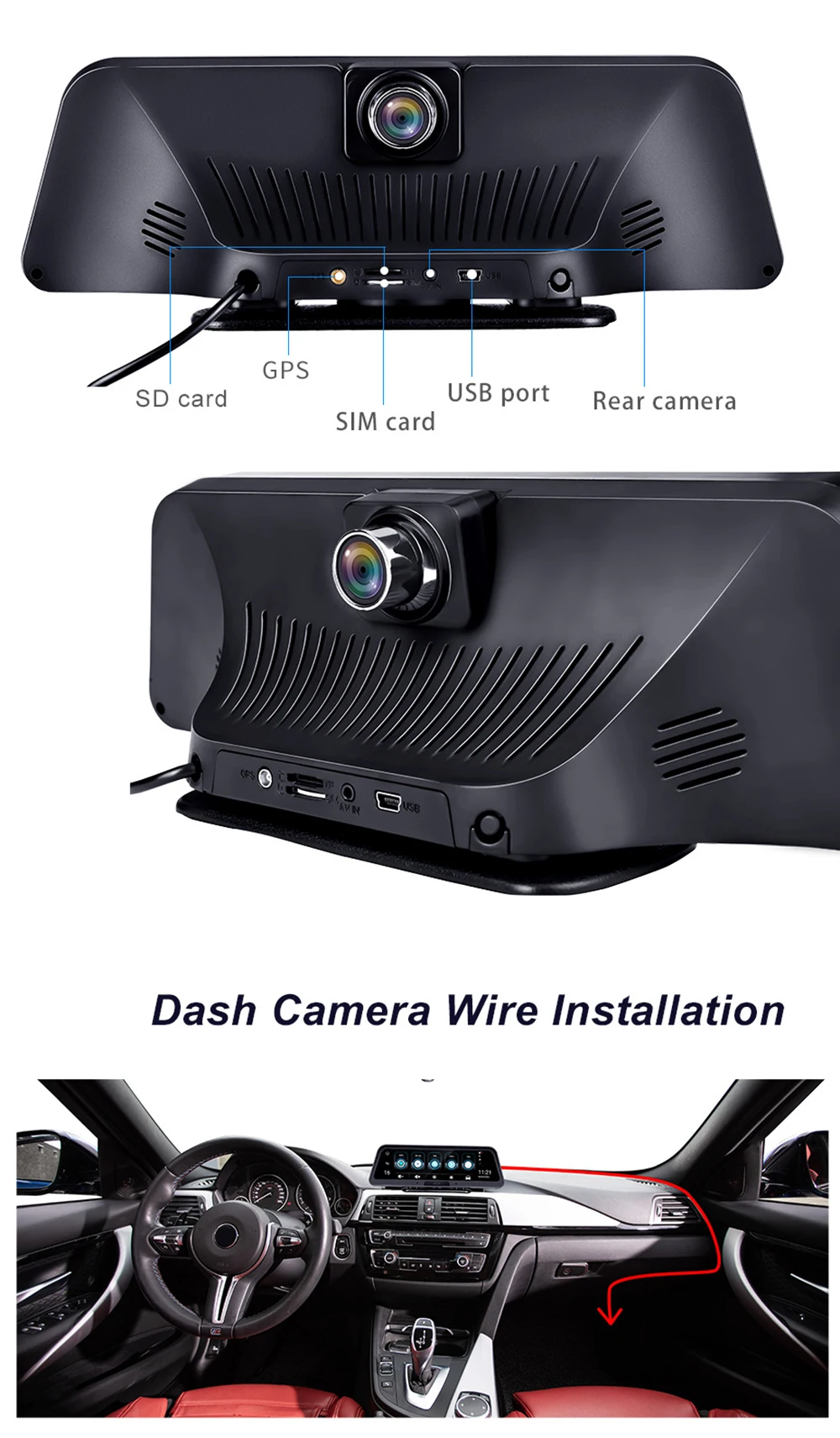 Автомобильный видеорегистратор 10 дюймов 4G Android ADAS GPS-навигация HD 1080P Wi-Fi двойная