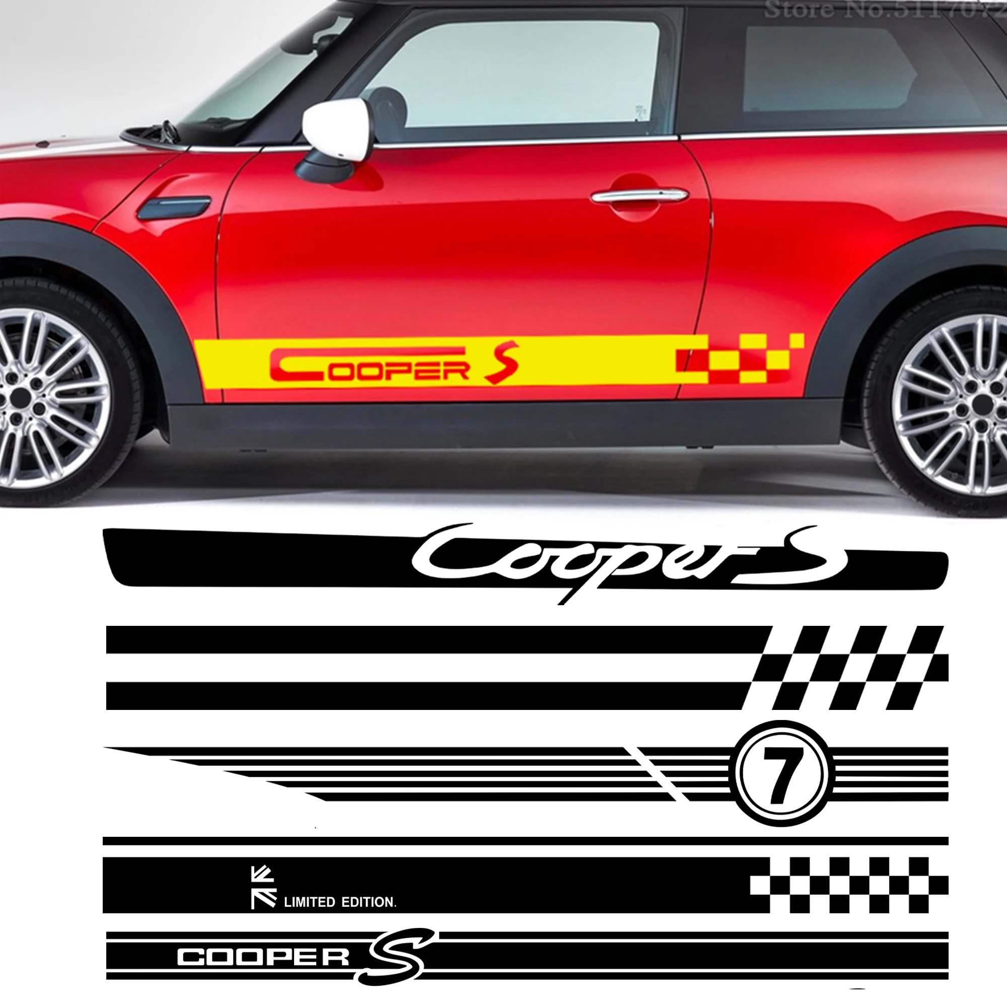 

2pcs Car Stickers Side Stripe Long Big DIY Decals For Mini Cooper R56 R57 R58 R50 R52 R53 R59 R61 Countryman R60 F60 F55 F56 F54