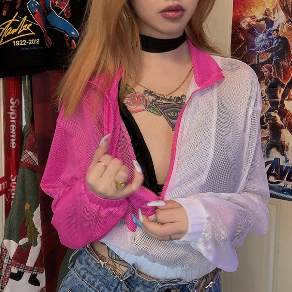 Сексуальная Осенняя короткая женская блузка сетчатая Прозрачная Клубная