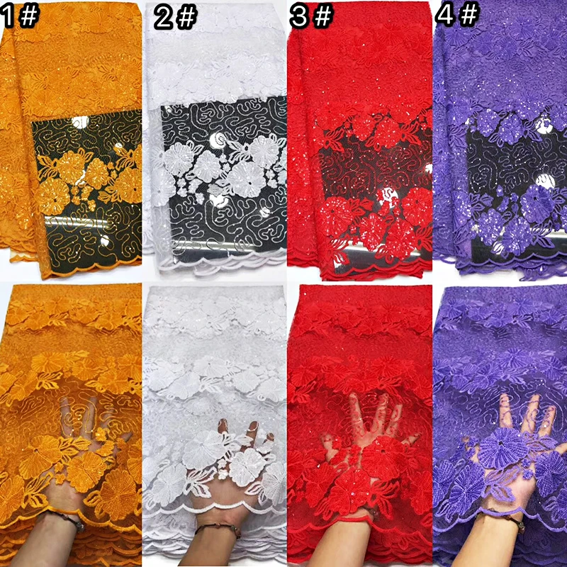 

HFX african sequin lace fabric 2019 high quality tulle wholesale price nigerian lace fabric 5yards for party dress H2772