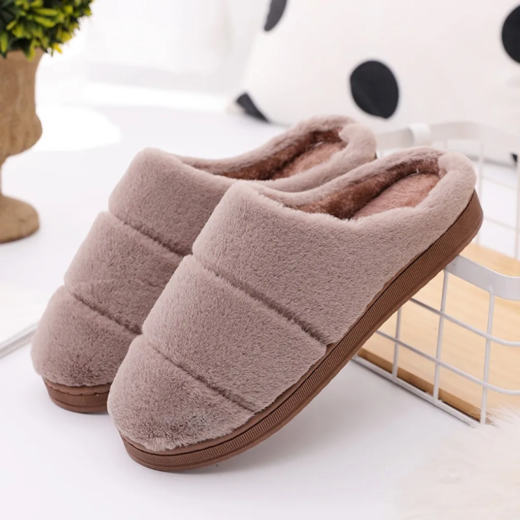 Теплые тапочки для мужчин и женщин Нескользящие домашние из флока обувь