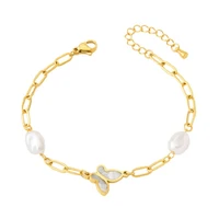new 316l stainless steel pearl shell butterfly charm bracelets for women girl 18k gold plated bracelet waterproof jewelry summer