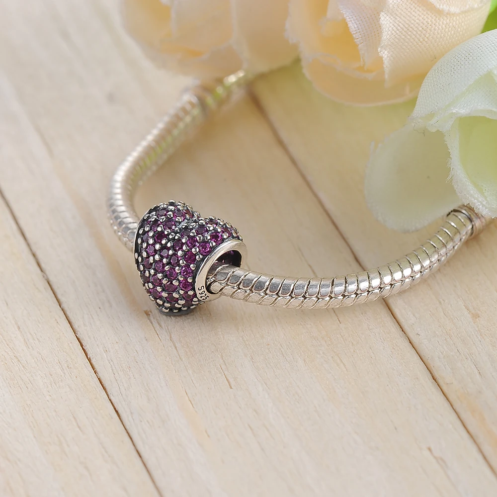 

New Fine 100% 925 Sterling Heart CZ Beads Fit Original Pandora Charms Bracelets DIY Jewelry for Women