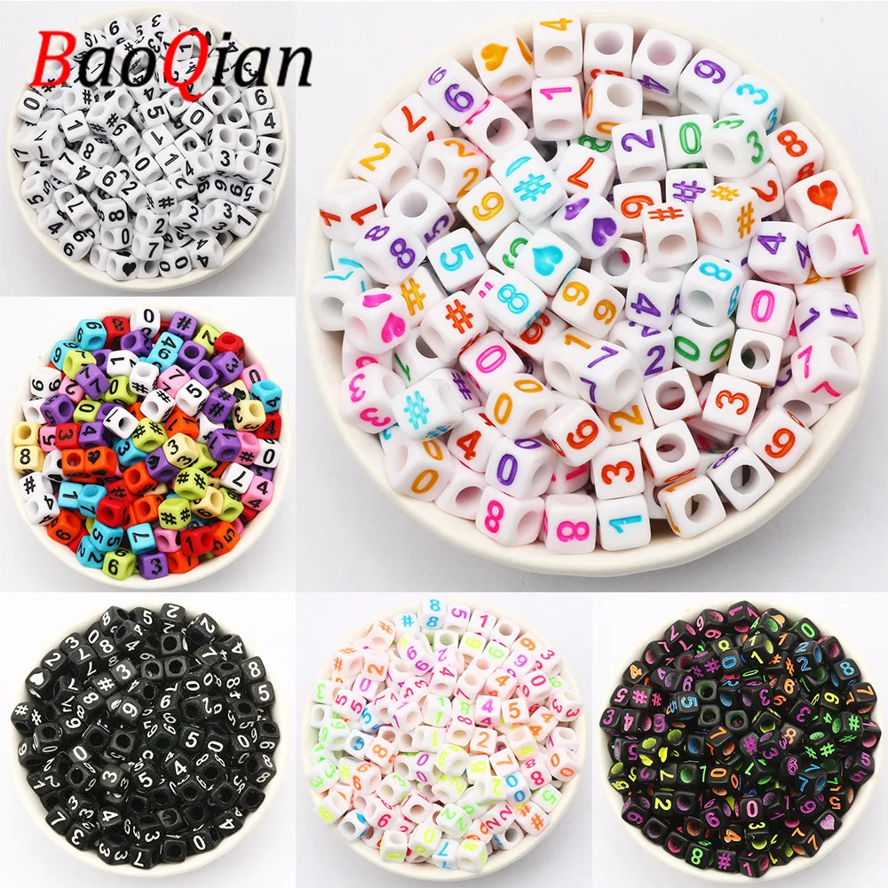 100 500 шт Смешанные цифровые 6 мм Квадратные Свободные разделительные бусины для