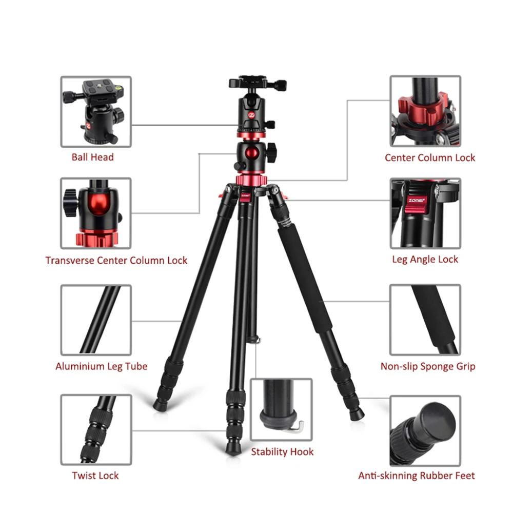 Штатив ZOMEI для камеры алюминиевый монопод M8 Профессиональный Гибкий штатив с