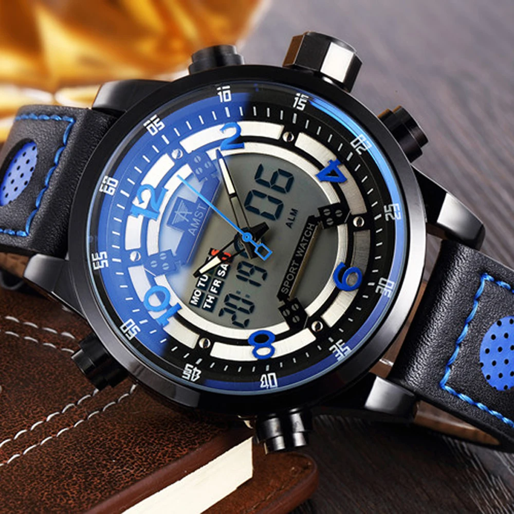 AMST мужские спортивные часы люксовый бренд погружение 50 м цифровые светодиодные