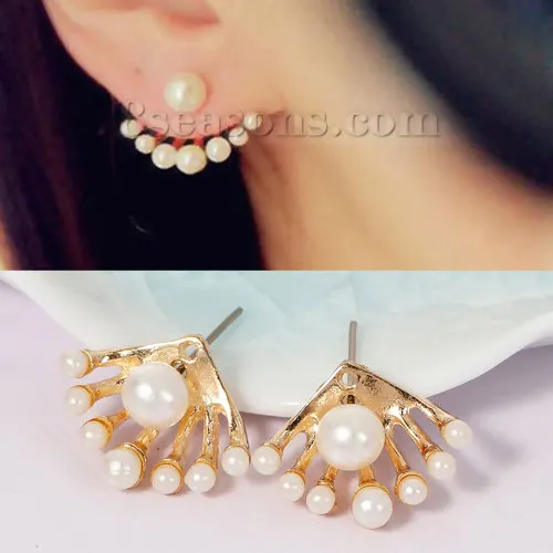 8SEASONS Fashion Front & Back Earrings imitation Pearl Ear Earbobs Ear Jacket Clips 4mm x 4mm( 1/8" x 1/8") 19mm( 6/8") x 15mm