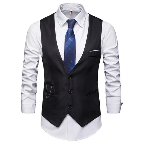 

2021 Dress Vests for Men Slim Fit Mens Suit Vest Male Waistcoat Gilet Homme Casual Sleeveless Formal Business Jacket
