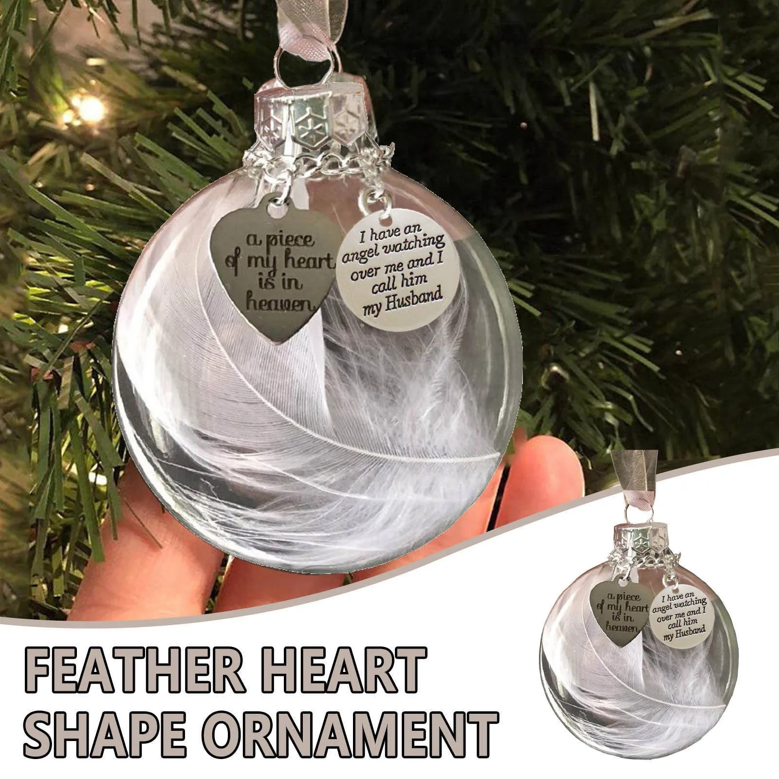 

1pc Feather Heart Shape Decoration A Piece Of My Heart Is Memorial Christmas Ornaments Husband Wife Lover Souvenir Home Pendant