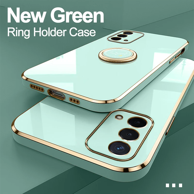 

New Green For OPPO Reno 5 find x3 pro Reno 6 Plating Square Silicone Ring Holder Cover Case A9 A5 2020 A32 A52 A72 A92 A53 A54