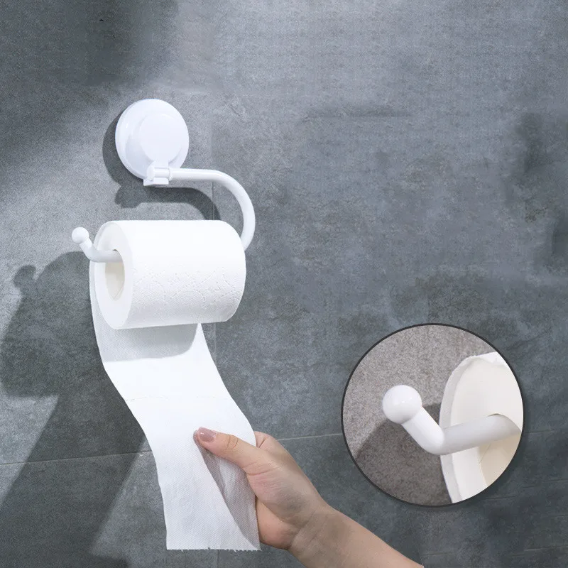 

1pc Kitchen Bathroom Toilet Paper Holder Super Storage Suction Cup Wall Mount Removable Rack for Placing Rolls or Hanging Towels