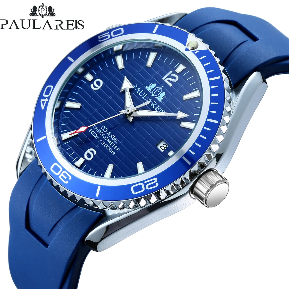 Мужские автоматические механические часы с оранжевым синим черным резиновым