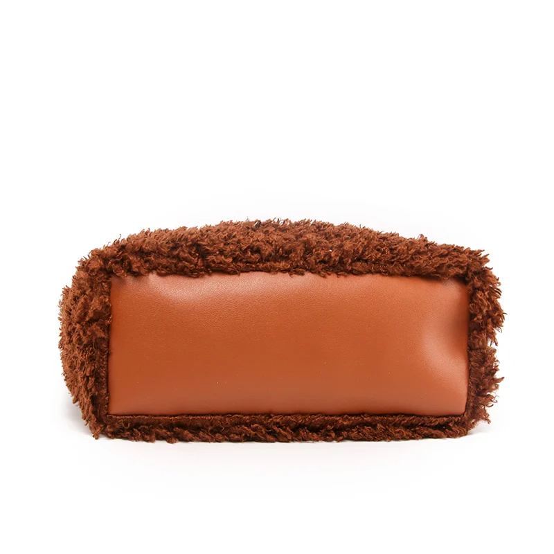 Дизайнерские мягкие плюшевые сумки на плечо цвета хаки для женщин 2019 зимняя