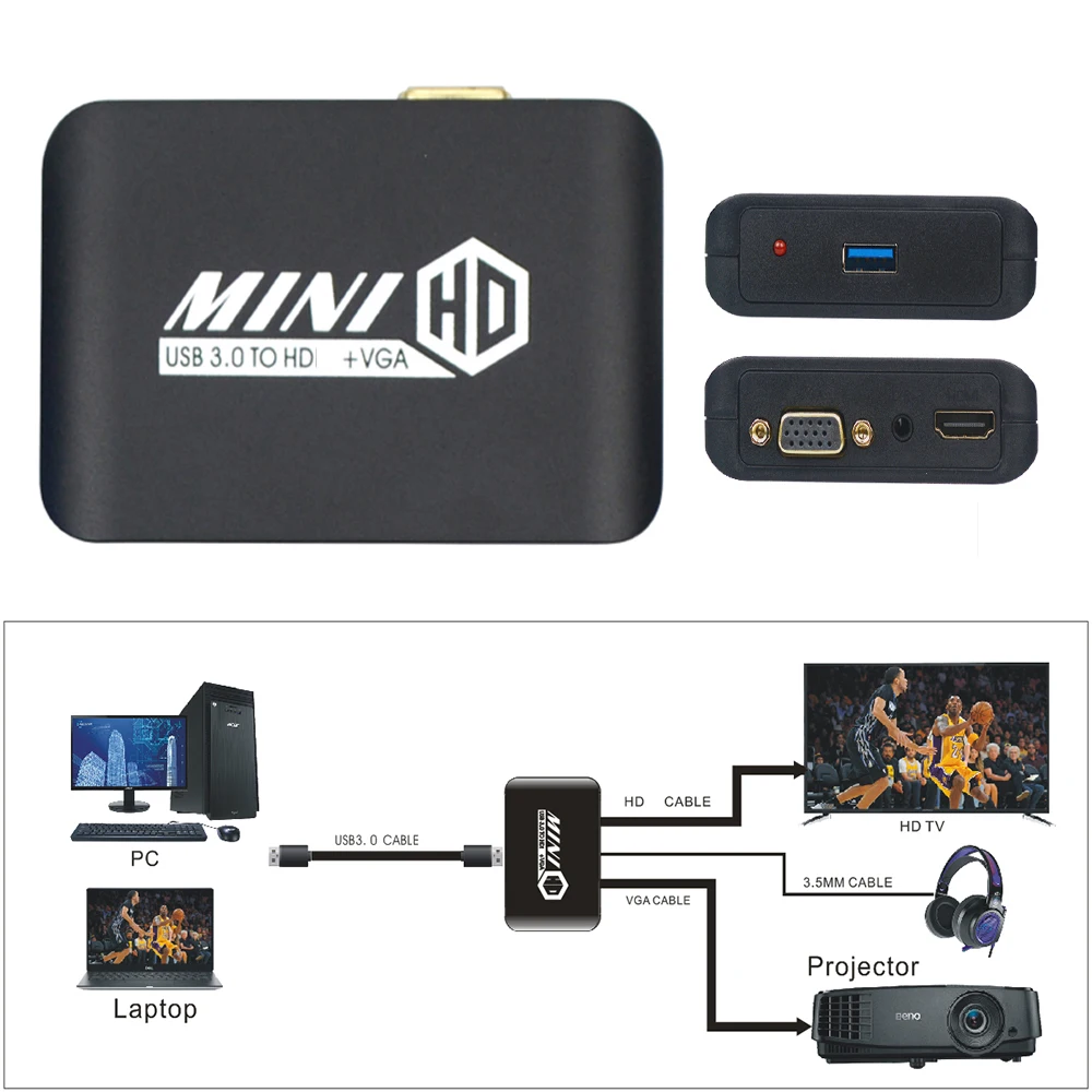Преобразователь 1080P USB 3 0 в VGA адаптер 5 мм аудиовыход HD для Windows 10/8/7/Mac Os