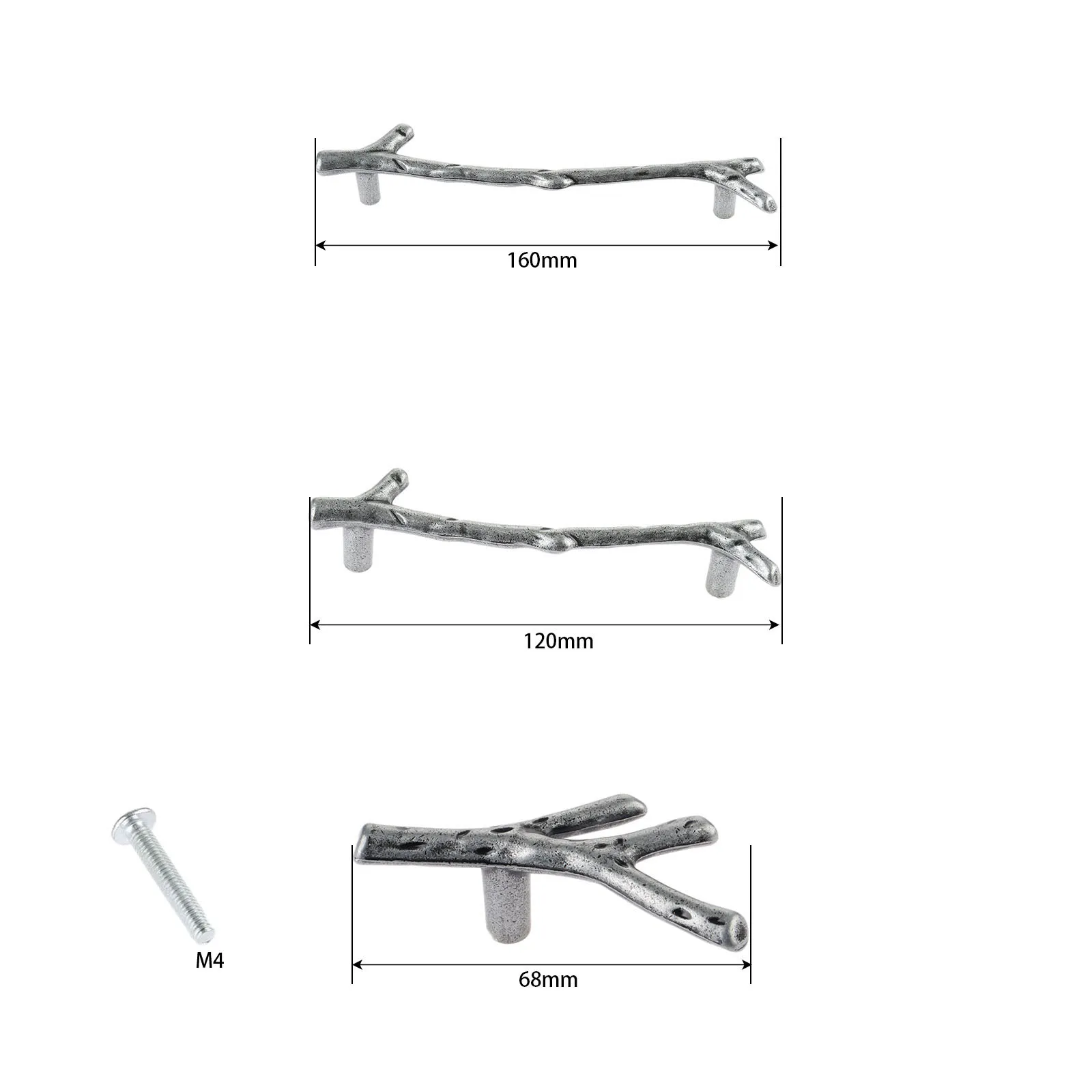 1set Handle Tree Branch Kitchen Closet Drawer Furniture Pulls Cupboard Dresser Cabinet Knobs Black Sliver 96/128mm Alloy w/screw |