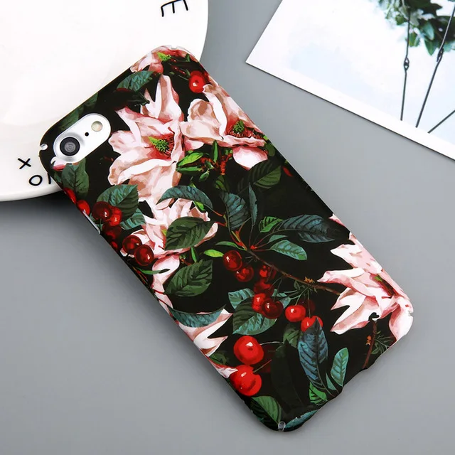 Чехол для телефона с изображением цветов и листьев для iPhone X, XS, XR, 6, 6S Plus, 7, 8 Plus, 5, 5S, SE, Тонкие Жесткие ПК-Чехлы, Мраморная Крышка для ананас черешня - Цвет: A