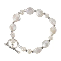 freshwater cultured pearl bracelet 925 sterling silver beads handmade coin pearl ot clasp bracelet fashion jewelry for women