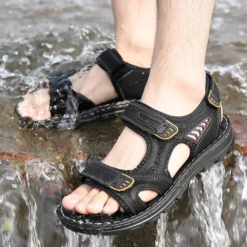 

Brand Summer Mens Sandals Leather Sandal Men Outdoor Casual Shoes Gladiator Lightweight Male Sneakers Non-slip Trekking Footwear