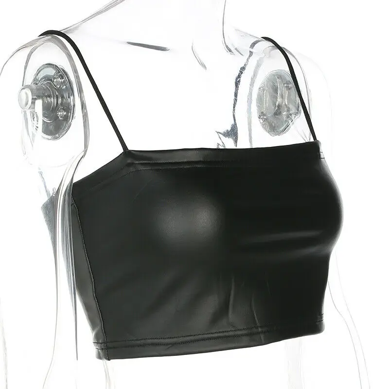 Sexy Women Camis Summer Vest Sleeveless Crop Tops PU Leather Fashion Girl Clothes | Женская одежда
