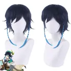 Парик для косплея Game Genshin Impact Venti, термостойкие короткие плетеные волосы из синтетических волос с градиентом, 35 см