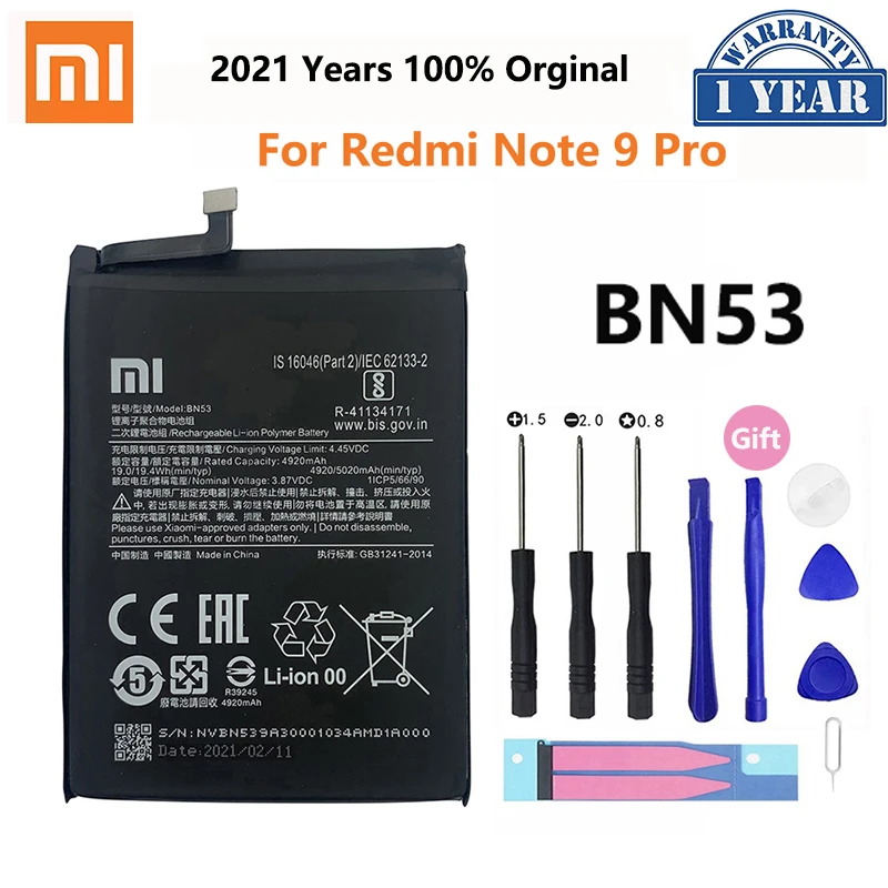 

100% Оригинальный телефонный аккумулятор Xiao Mi BN53 5020 мАч для Xiaomi Redmi Note 9 Pro Note9 Pro сменные батареи аккумулятор