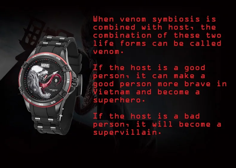 Disney официальный авторизованный Marvel Мстители VENOM кварцевые часы водонепроницаемые мужские наручные часы силиконовый ремешок Мужские Роскошные m-9116