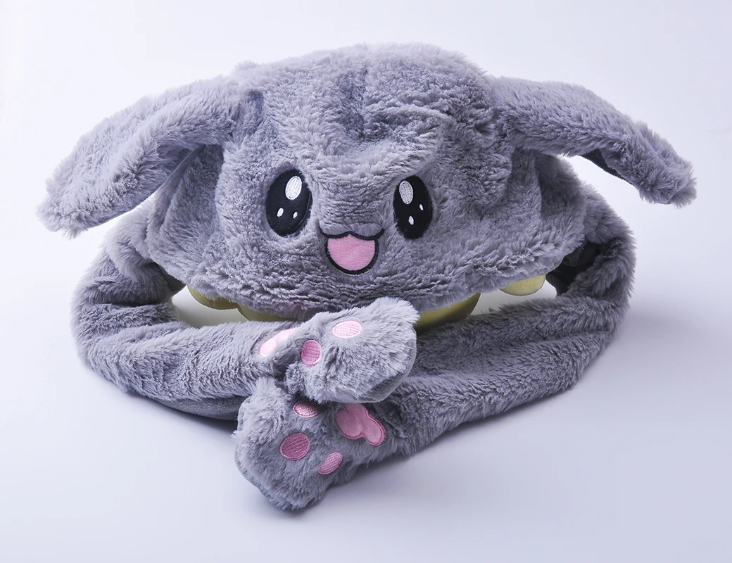 dark grey Шапка кролика с подвижными ушками, шапка кролика с ушками, теплая плюшевая Милая шапка с подушкой безопасности - Цвет: dark grey