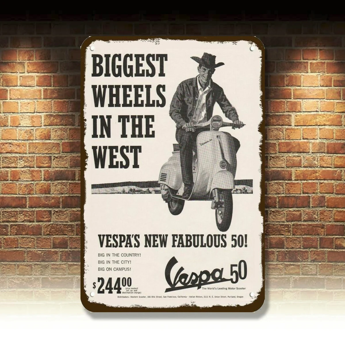 

1964 VESPA 50 SCOOTER MOTORCYCLE Vintage Look DECORATIVE METAL SIGN - COWBOY RID