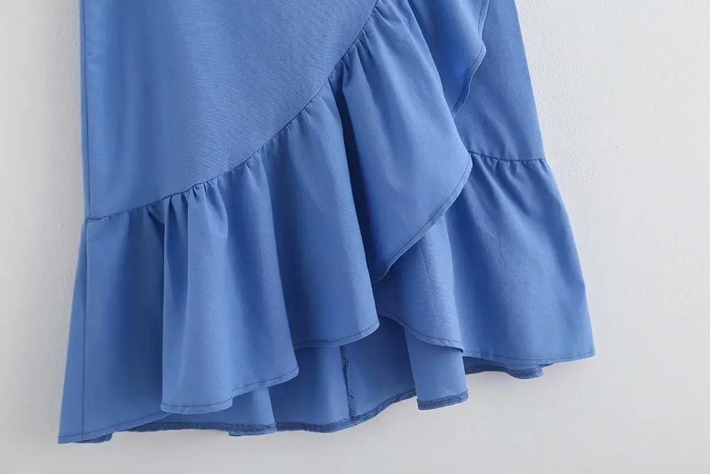 Женская офисная одежда оборки синие миди пуговицы для юбки летающие Женские