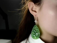certified light carved natural hollow green jade earrings with 925 sterling silver for women jewelry healing accessories