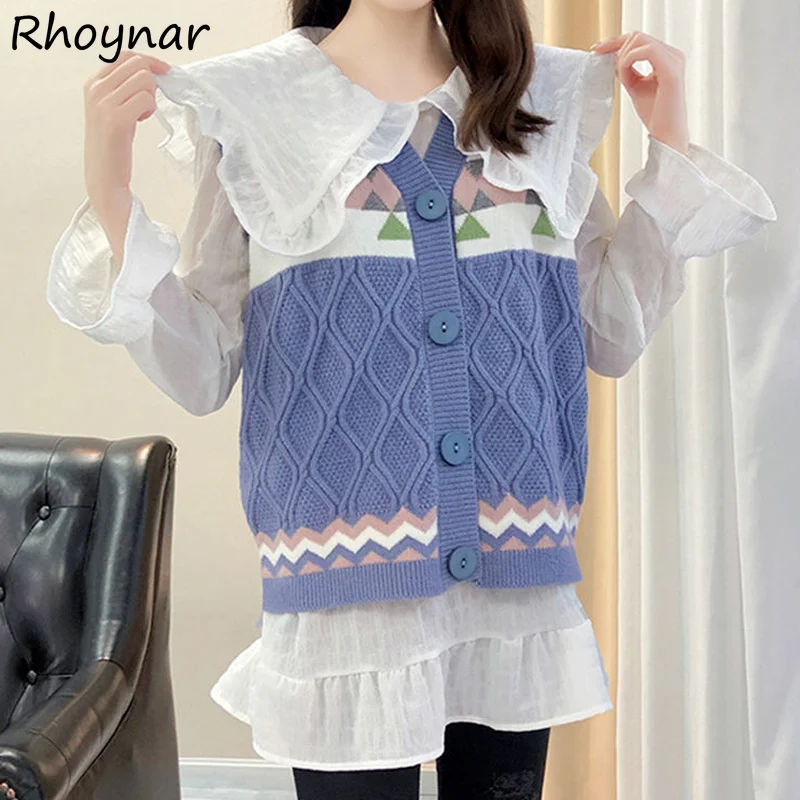 

Sweater Vest Women All-match Design Patchwork Button Preppy Vintage Loose Autumn Elegant Classy Fashion Ulzzang High Street New