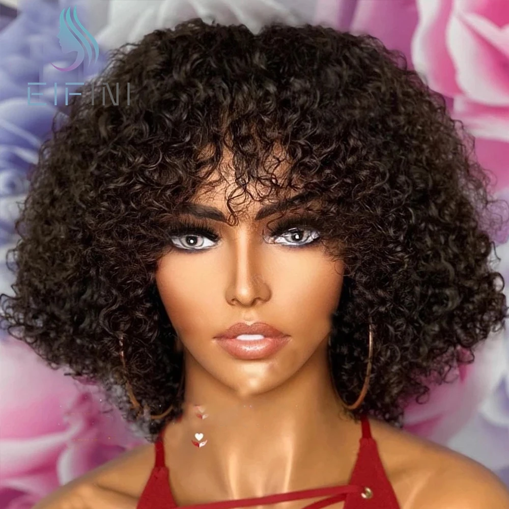 

Natural Color Human Hair Wigs Brazilian Remy Hair WIgs With Bangs Color Full Machine Made 150% Density Wigs For Black Women